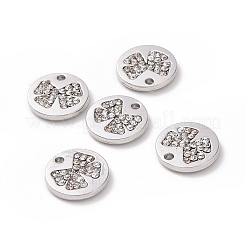 合金チャーム  クリスタルラインストーン付き  ちょう結び付きのフラットラウンド  プラチナ  10x2mm  穴：1mm&nbsp;LS-FIND-I020-07P