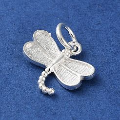 スターリングシルバーの昆虫チャーム925個  丸カン付き  シルバーカラー  トンボ  12.5x14x2mm  穴：3.8mm&nbsp;STER-E071-05S-04