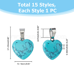 15Pcs 15 Styles Heart Gemstone Pendants&nbsp;G-FI0001-34