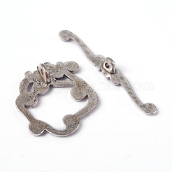 チベット風マンテル  鉛フリー＆カドミウムフリー  花  アンティークシルバー  39x26mm  穴：2mm&nbsp;LF1357Y