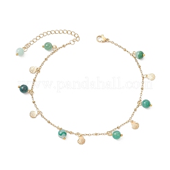3Pcs 3 Colors Dyed Natural Banded Agate Round & 304 Stainless Steel Shell Shape Tassel Anklets for Women&nbsp;AJEW-AN00702