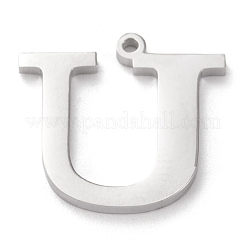 変色防止304ステンレススチールレターペンダントラインストーンセッティング  ステンレス鋼色  文字.u  U：16x17x1.5mm  穴：1.2mm  1.6mmのラインストーンに適する&nbsp;X-STAS-J028-01U