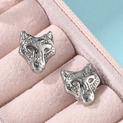 304ステンレススチール製ウルフクリップオンイヤリング  磁気 303 ステンレススチール トレイ 非ピアス イヤリング 女性用  ステンレス鋼色  11.5x10mm&nbsp;EJEW-B116-02P