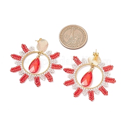 Teardrop Brass Glass Dangle Stud Earrings&nbsp;EJEW-MZ00388-02