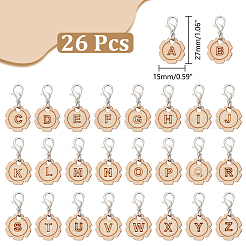 26Pcs Letter A~Z Flower Wood Pendant Locking Stitch Markers&nbsp;HJEW-AB00665