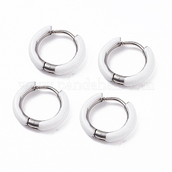 Two Tone 304 Stainless Steel Chunky Huggie Hoop Earrings with Enamel for Women&nbsp;EJEW-C043-11-09P
