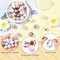 36個 6スタイル 丸型 食品グレード 環境に優しいシリコンフォーカルビーズ  ミックスカラー  15x15mm  穴：2~3mm  6個/スタイル&nbsp;SIL-YW0002-33A