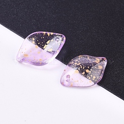 クリアガラスペンダント  グリッターパウダー付き  花びら  パープル  19x13x4.5mm  穴：1mm&nbsp;GLAA-L027-C06