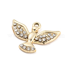 UVメッキ合金ラインストーンペンダント  鳩チャーム  ゴールドカラー  17x23x3mm  穴：1.6mm&nbsp;PALLOY-D026-14G