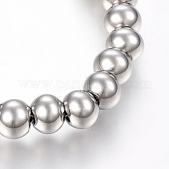 変色しにくい304ステンレススチールブレスレット、201個のステンレスラウンドビーズ付き  カニカン付き  ステンレス鋼色  6-3/4インチ（170mm）  8mm&nbsp;BJEW-I238-01B