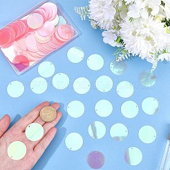 80g 虹色 PVC スパンコール/スパンコールペンダント  フラットラウンド  装飾アクセサリー  ピンク  30mm&nbsp;KY-SC0002-49A