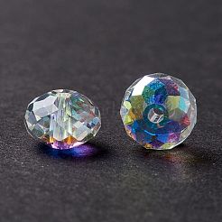 K9ガラス  模造オーストリアのクリスタル  ファセット透明ガラスビーズ  ABカラー  そろばん  クリアAB  4x3mm  穴：0.7~1mm&nbsp;GLAA-D003-01A