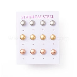 6 Pairs 304 Stainless Steel Flat Round Stud Earrings for Women&nbsp;EJEW-A067-20