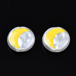 3dプリントABSプラスチックイミテーションパールビーズ  月とフラットラウンド  きいろ  12x5mm  穴：1.5mm&nbsp;KY-S168-013