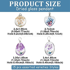 15Pcs 5 Styles Transparent Glass Pendants&nbsp;GLAA-YW0004-65