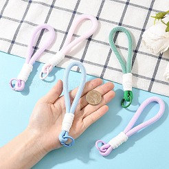 編み込みナイロンストラップ5本  キーチェーンバッグ電話ストラップ用合金留め金  ミックスカラー  155mm&nbsp;AJEW-YW0002-04