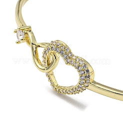 Infinity Heart Brass with Clear Cubic Zirconia Cuff Bangle with Safety Chains&nbsp;BJEW-L683-02G