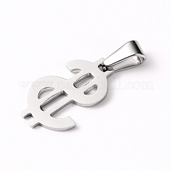 変色しにくい304ステンレススチールペンダント  ドル  ステンレス鋼色  20x13x1.5mm  穴：8x3mm&nbsp;STAS-I127-021P