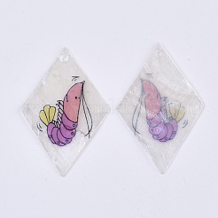 プリントカピスシェルペンダント  片面プリント  エビの入った菱形  カラフル  48~49.5x29.5~30.5x1mm  穴：1.6mm&nbsp;SHEL-T016-08G