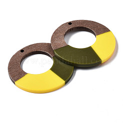 樹脂＆ウォールナットウッドペンダント  リング  ミックスカラー  38x3mm  穴：2mm&nbsp;RESI-S389-067A