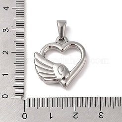 変色しない304ステンレススチールペンダント  翼のチャーム付きハート  ステンレス鋼色  23.5x21.5x4.5mm  穴：5.5x3mm&nbsp;X-STAS-R232-07P