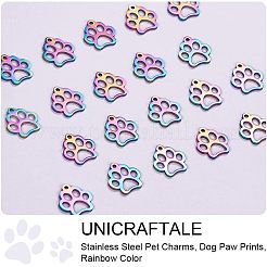 ステンレス製ペットチャーム201個  犬の足跡  虹色  13x12x1mm  穴：1.5mm  20個/箱&nbsp;STAS-UN0003-07