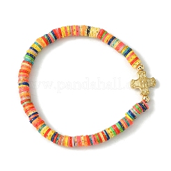 Polymer Clay Disc Heishi Surfer Stretch Bracelets&nbsp;BJEW-JB09835