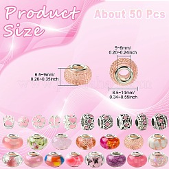 50 個樹脂ヨーロッパビーズ  大穴ビーズ  ロンデル  混合スタイル  ピンク  8.5~13.5x10~14x6.5~9mm  穴：5~6mm&nbsp;RESI-CJC0050-01B