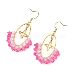 Oval Brass & 304 Stainless Steel Dangle Earrings&nbsp;EJEW-MZ00799-02