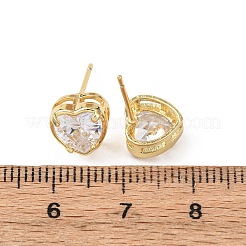 真鍮マイクロペーブクリアキュービックジルコニアスタッドピアス  ラックめっき  長持ちメッキ  カドミウムフリー＆鉛フリー  18KGP本金メッキ  ハート  8.5x8.5mm&nbsp;EJEW-C174-02A-G