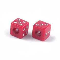 メッキアクリルビーズ  ライン入り  サイコロ  ミックスカラー  6x6x6mm  穴：2.5mm  約210個/50g&nbsp;X-PACR-T006-10