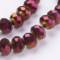 電気メッキガラスビーズ連売り  多面カット  ロンデル  パープルメッキ  8x6~7mm  穴：1mm  約62~63個/連  39~40cm&nbsp;LS-EGLA-R080-8mm-08