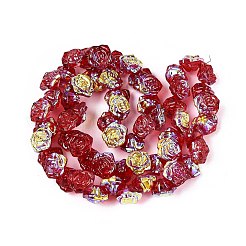 電気メッキ透明ガラスビーズ連売り  カメリア  ABカラーメッキ  半分メッキ  クリムゾン  13x14x8~9mm  穴：1~1.2mm  約60個/連  20.47インチ（52cm）&nbsp;LS-EGLA-N056-02A-06
