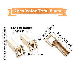 4セット4色の亜鉛合金製バッグロックキャッチ留め金  ネジ付き  長方形  ミックスカラー  3.4x1.85x1.2~1.65cm  2個/セット&nbsp;FIND-GN0001-27