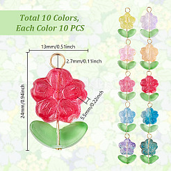 100Pcs 10 Colors Glass Pendants&nbsp;PALLOY-GA00019