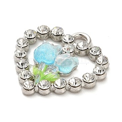 プラチナ合金ガラスペンダント  樹脂と  花とハート  ライトスカイブルー  21.5x21x4mm  穴：2.3mm&nbsp;FIND-Z068-05P-03