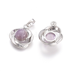 天然石アメジストペンダント  プラチナトーンの真鍮パーツ  花  24x19.4x9.8mm  穴：6x3.5mm&nbsp;G-L512-K04