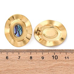 304ステンレススチール天然パウア貝スタッドピアス  オーバル  イオンプレーティング（ip）  18KGP本金メッキ  28x23.5mm&nbsp;EJEW-Z103-01G-01