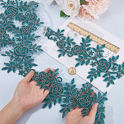 花のポリエステル刺繍レースアップリケ  チャイナドレスの飾りアクセサリー  ドレス  濃い緑  360x140x1mm&nbsp;DIY-WH20011-03B