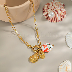European 304 Stainless Steel Sea Shell Shape Oval Pendant Necklaces for Women&nbsp;WX6580