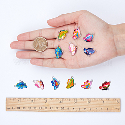 印刷された合金エナメルペンダント  蝶  プラチナ  ミックスカラー  24.5x16x2mm  穴：2mm  8色  5個/カラー  40pc&nbsp;PALLOY-SC0002-37