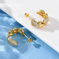 真鍮マイクロペーブクリアキュービックジルコニアスタッドピアス  ハート  カドミウムフリー＆鉛フリー  ラックめっき  長持ちメッキ  ゴールドカラー  19.5x8mm&nbsp;EJEW-D322-07G-01