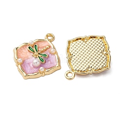 ライトゴールドトーン合金エナメルチャーム  ABSの模造パールと  菱形チャーム  ラックめっき  トンボ  25x22x4mm  穴：1.8mm&nbsp;ENAM-B028-02KCG-01