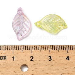 透明なアクリルパーツ  ABカラーメッキ  葉のチャーム  ミックスカラー  17.5~18x10.5~11x3mm  穴：1.4mm  約2380個/500g&nbsp;MACR-F084-02