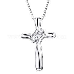 925 Sterling Silver Clear Cubic Zirconia Cross Pendant Necklaces for Women&nbsp;FS-WG649E1-01