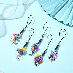 チベットスタイルの合金携帯ストラップ  染色合成ターコイズチップとナイロンコードモバイルアクセサリー装飾  混合図形  95~99mm&nbsp;HJEW-JM01261