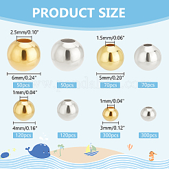 1080Pcs 8 Styles Brass Smooth Round Beads&nbsp;FIND-PH0018-84