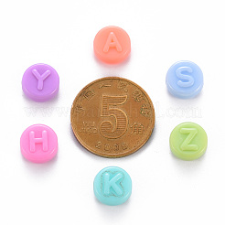 不透明なアクリルビーズ  アルファベット付きフラットラウンド  ミックスカラー  9x5mm  穴：2mm&nbsp;X-MACR-S373-28A