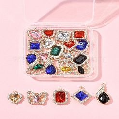 25本5スタイルアロイペンダント  ラインストーン付き  カドミウムフリー＆鉛フリー  ミックスカラー  18~29x15~22x4.5~6mm  穴：1.6~2mm  5個/スタイル&nbsp;FIND-FS0003-52