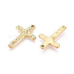 304ステンレススチールクリスタルラインストーンクロスペンダント  イオンプレーティング（ip）  18KGP本金メッキ  26x18x3mm  穴：1.4~1.5mm&nbsp;STAS-T071-16G